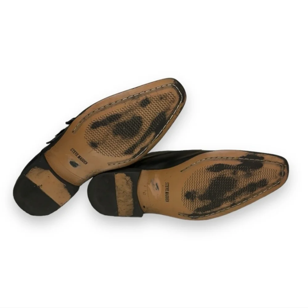 STEVE MADDEN P-Lyfe Black Leather Double Monk Strap Dress Shoes